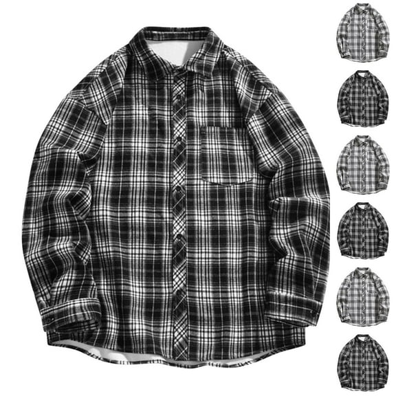 Gmluru Men's Winter Oversize Plaid Jacket Solid Color Loose Fitting Long Sleeve Hoodless Coat Outwear Plus Size