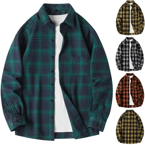 Gmluru Mens Flannel Shirts Long Sleeve Shirt with Pockets Button-Up Plaid Flannel Coat