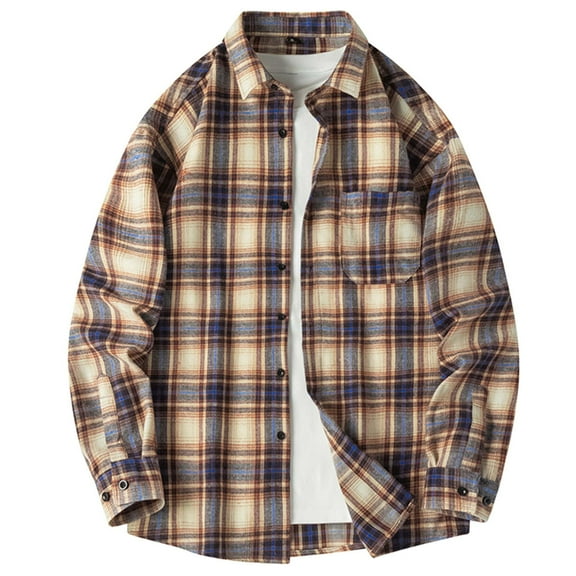 Gmluru Mens Flannel Shirts Long Sleeve Shirt with Pockets Button-Up Plaid Flannel Coat