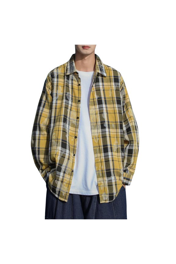 Mens Flannel Shirts Man Style Lattice Shirt Long Sleeves Easy Teenagers Leisure Loose Plaid Flannel Coat