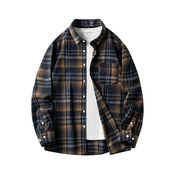 Gmluru Mens Jacket Plaid 2025 Loose Youth Long Sleeve Shirt Coat Outwear Plus Size