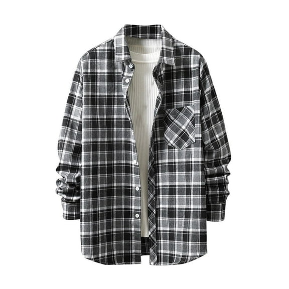 Gmluru Mens Jacket Plaid 2025 New Loose Youth Long Sleeve Shirt Coat Outwear Plus Size