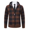 thumbnail image 1 of Gmluru Mens Jacket Plaid 2025 Solid Color Zipper Pockets Long Sleeve Hooded Coat Outwear Plus Size, 1 of 5