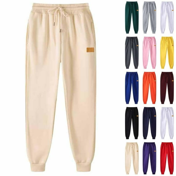 Gmluru Mens Sweatpants Casual Foot Binding Are Versatile Sporty Solid Color Drawstring Workout Pants with Pockets Beige S-3XL