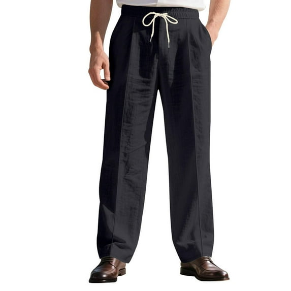 Gmluru Mens Sweatpants Casual Solid Color Elastic Waist Beach Wide Leg Drawstring Workout Pants with Pockets Black M-3XL