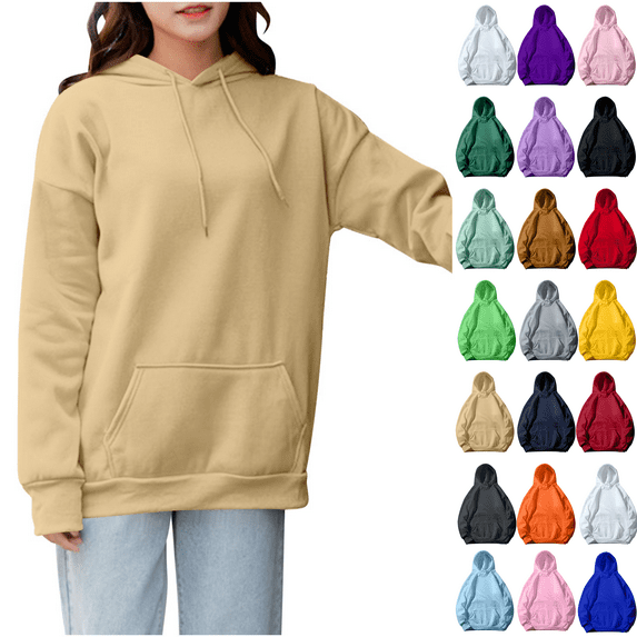 Gmluru Oversized Hoodies For Women Long Sleeved Solid Color Sweatshirt Lightweight Pullover Tops Beige L