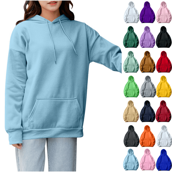 Gmluru Oversized Hoodies For Women Long Sleeved Solid Color Sweatshirt Lightweight Pullover Tops Sky Blue XL