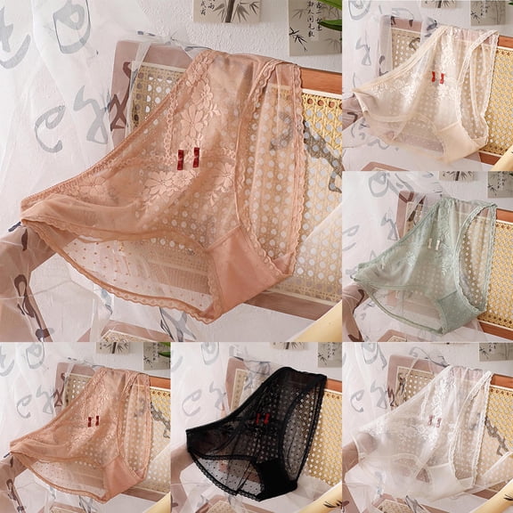 Gmluru Sexy Underwear For Women Plus Size Solid Color Sexy Lace Orange Breathable Comfortable Panties XL