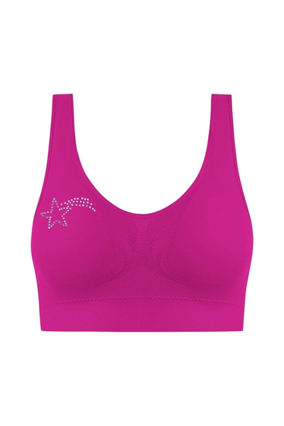 Sports Bras for Women Hot Drill Comfortable Non - Underwire Comfortable One - Piece Gathering Non - Trace Vest Type Breathable Bra Underwear Hot Pink Up to 65% Off!
