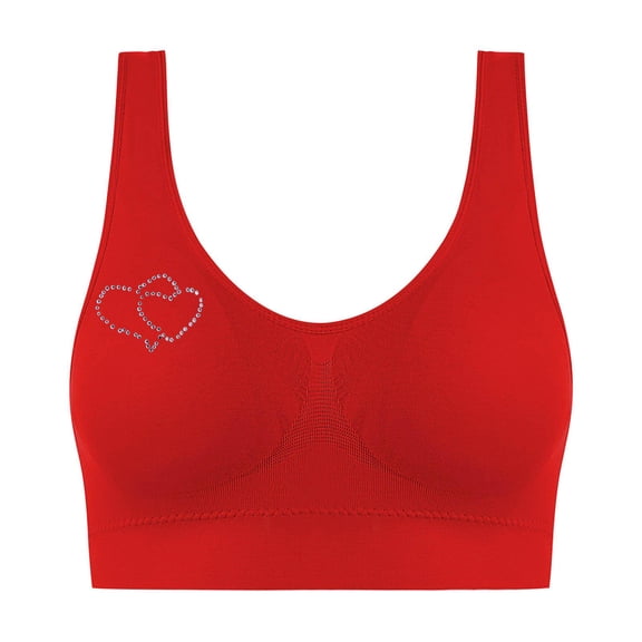 Gmluru Sports Bras for Women Hot Drill Comfortable Non - Underwire Comfortable One - Piece Gathering Non - Trace Vest Type Breathable Bra Underwear Red