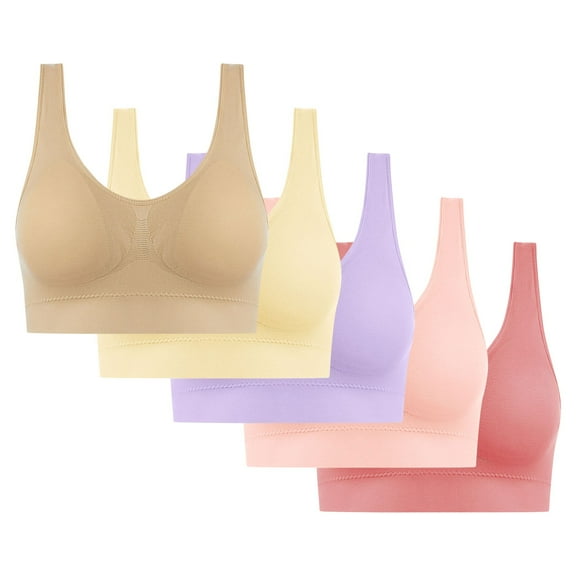 Gmluru Sports Bras for Women Ultra-Comfort Wireless Seamless Racerback Bra Breathable Light Lift Tank Style 5-Pack Watermelon Red S-4XL Up To 65% Off!