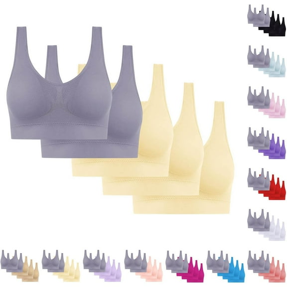 Gmluru Sports Bras for Women Comfortable Wire-Free Seamless Bra - Breathable Racerback With Light Lift, 5-Piece Pack Yellow S-4XL Up To 65% Off!