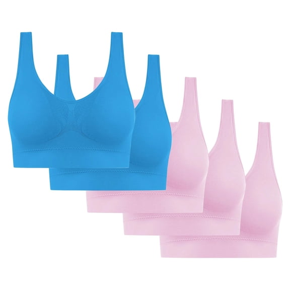 Gmluru Sports Bras for Women Seamless Comfort Wire-Free Bra 5-Pack Soft Breathable Racerback for Gentle Lift Pink (XL) Up To 65% Off!