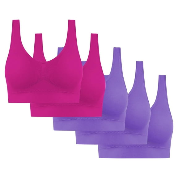 Gmluru Sports Bras for Women Seamless Comfort Wire-Free Bra 5-Pack Soft Breathable Racerback for Gentle Lift Purple (L) Up To 65% Off!