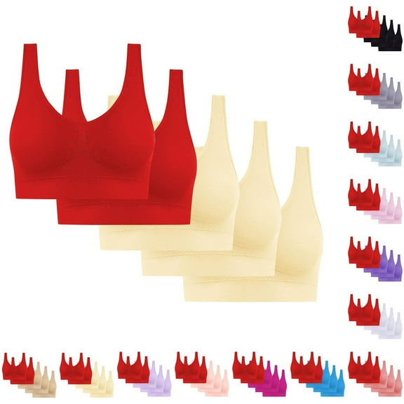 Gmluru Sports Bras for Women Seamless Comfort Wire-Free Bra 5-Pack Soft Breathable Racerback for Gentle Lift Yellow (4XL) Up To 65% Off!