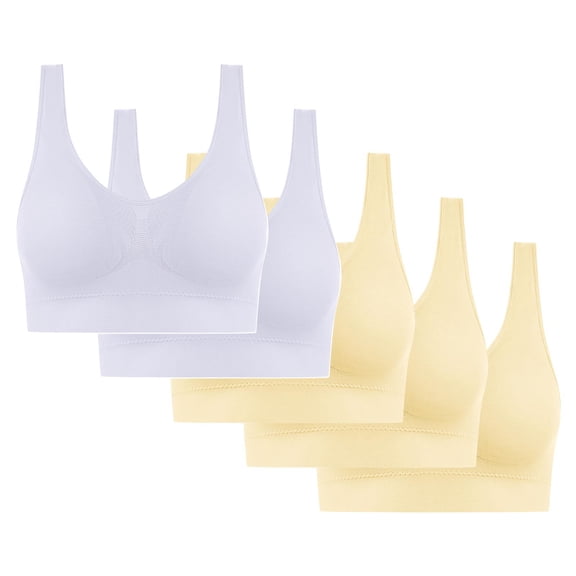 Gmluru Sports Bras for Women Seamless Comfort Wire-Free Bra 5-Pack Soft Breathable Racerback for Gentle Lift Yellow S-4XL Up To 65% Off!