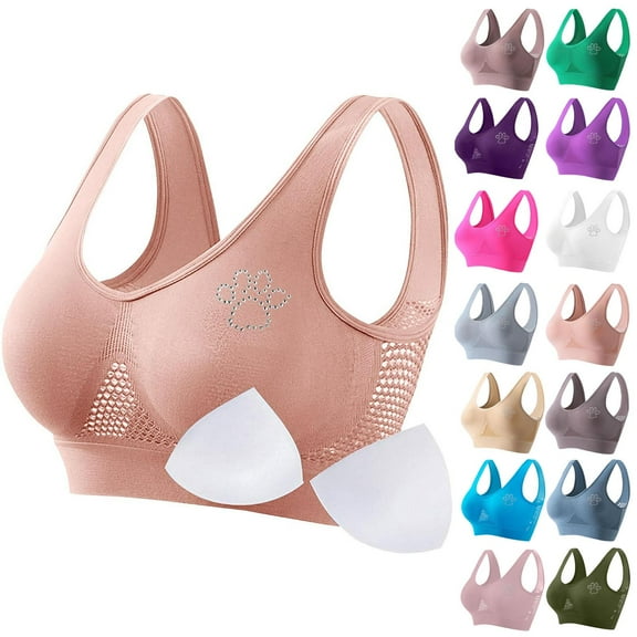 Gmluru Sports Bras for Women Seamless Sports Bra Wirefree Yoga Bra With Removable Pads Pink Up to 65% Off!