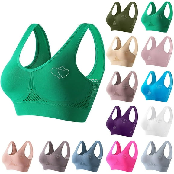 Gmluru Sports Bras for Women Thin Rhinestone Sports Breathable Yoga Vest Bra Sports Bra Green