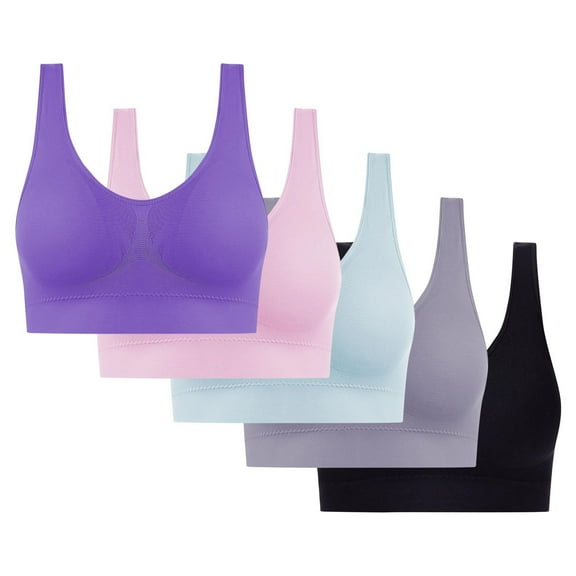 Gmluru Sports Bras for Women Ultra-Comfort Wireless Seamless Racerback Bra Breathable Light Lift Tank Style 5-Pack Black (S) Up To 65% Off!