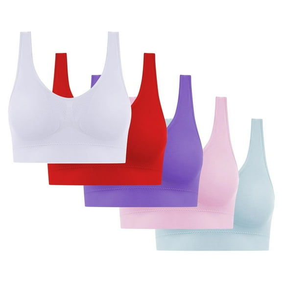 Gmluru Sports Bras for Women Ultra-Comfort Wireless Seamless Racerback Bra Breathable Light Lift Tank Style 5-Pack Light Blue (S) Up To 65% Off!