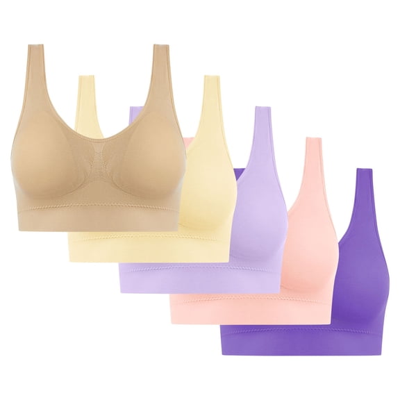 Gmluru Sports Bras for Women Ultra-Comfort Wireless Seamless Racerback Bra Breathable Light Lift Tank Style 5-Pack Purple S-4XL Up To 65% Off!