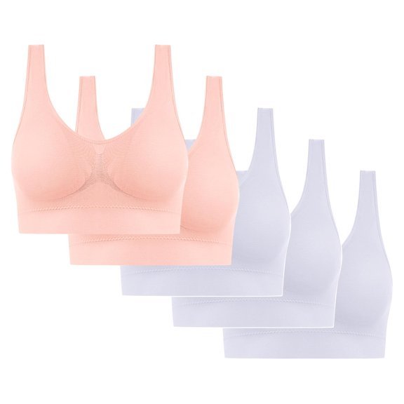 Gmluru Sports Bras for Women Ultra-Comfort Wireless Seamless Racerback Bra Breathable Light Lift Tank Style 5-Pack White S-4XL Up To 65% Off!