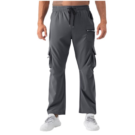 Gmluru Sweatpants for Men Solid Color Elastic Waist Zipper Comfortable Athletic Pants with Pockets for Active Wear Dark Gray S