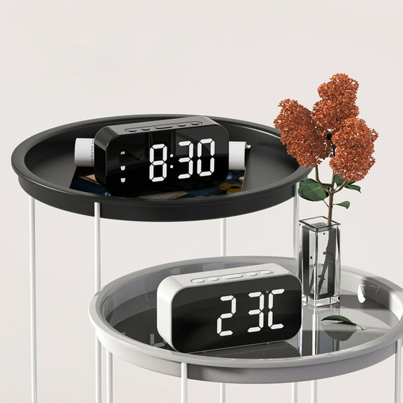 Gmluru Table Clock LED Electronic Alarm Clock Mirror Clock Plug-in-use Small Alarm Clock Digital Clock Sound-controlled Temperature Clock