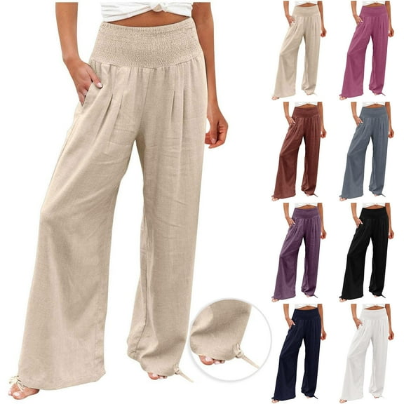 Gmluru Wide Leg Pants Woman Dressy Loose High Waist Straight Stretch Loose Casual Sweatpants Beige S-3XL