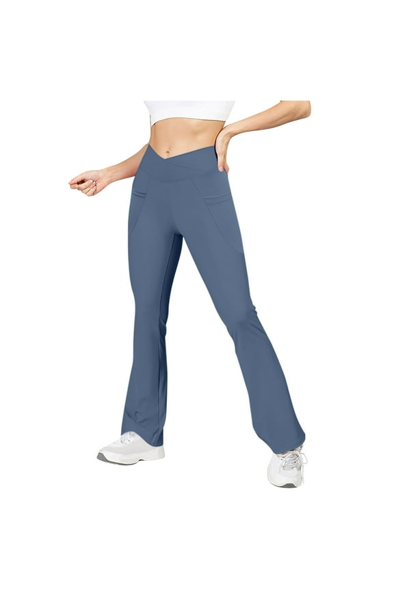 Wide Leg Pants Woman Yoga Pants Navy Solid ColorWaist Exercise Loose Tight Pocket Horn Loose Casual Pants M