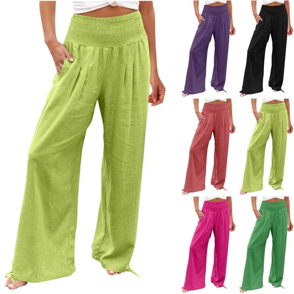 Gmluru Wide Leg Pants Women's Loose High Waisted Ankle Tied Drawstring Business Work Long Straight Pants Green-B S-3XL