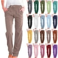 thumbnail image 1 of Gmluru Wide Leg Pants Women's Solid Color Drawstring Cotton And Linen Elastic Trousers with Pocket Business Work Long Straight Pants Brown S-5XL, 1 of 5