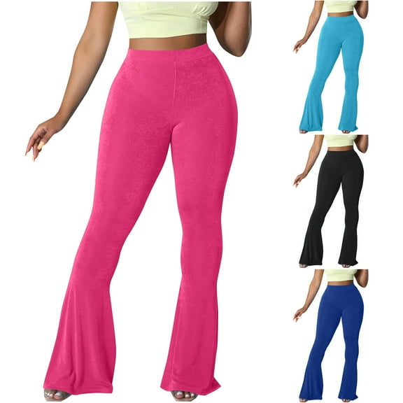 Gmluru Wide Leg Pants Women's Solid Color High Waist Personalized Flared Trousers Business Work Long Straight Pants Hot Pink M