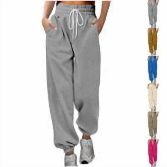 Gmluru Wide Leg Sweatpants for Women Elastic High Waisted Solid Color High-Waisted Casual Belt Fall Clothing with Pockets 2025 Gray (S)