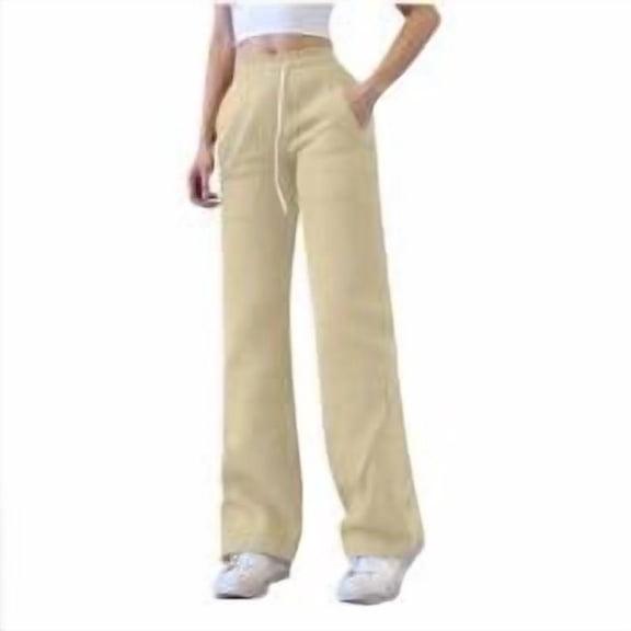 Gmluru Wide Leg Sweatpants for Women Elastic High Waisted Solid Color Waist Casual with Side Fall Clothing with Pockets 2025 Beige (L)