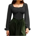 thumbnail image 1 of Gmluru Women Blouses Renaissance Shirt Off Shoulder Solid Long Sleeve Waisted Smocked Costume Corset S Plus Size Basic Tops Black S-2XL, 1 of 8