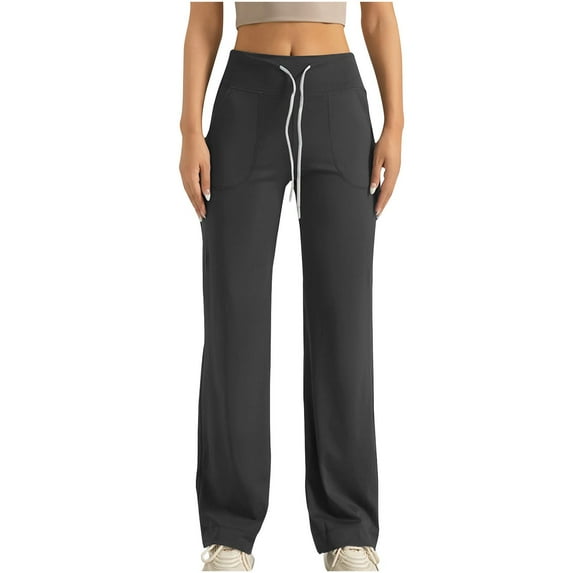 Gmluru Women High Waist Yoga Pants Gray Solid Color Pocket Hip Lift Fitness High Waist Elastic Exercise Long Tummy Control M