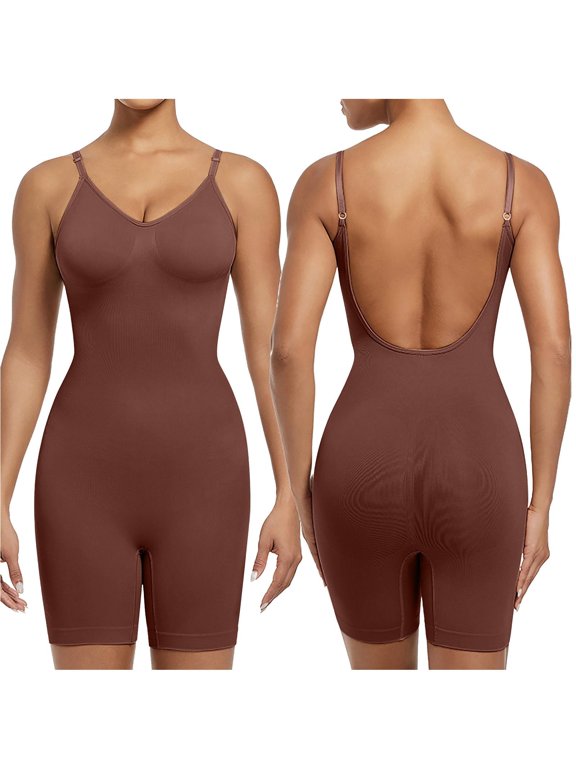 Women Shapewear Tummy Control Bodysuit Solid Color Fitness Exercise High Elasticity Tight Fitting Corset Yoga Underwear Coffee S-3XL