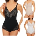 thumbnail image 1 of Gmluru Women Shapewear Bodysuit Solid Color V-Neck Lace Camisole Waist Lift Buttocks Crotch Buckle Bodysuit Black S-3XL, 1 of 9