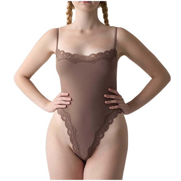 Gmluru Women's Bra Free Bodysuits Thin Style Lace Sexy Chest Support Shaping Abdomen Corset Bodysuit Khaki Tummy Control Shapewear S-XL
