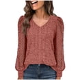 thumbnail image 1 of Gmluru Women's Casual Blouses Business Work Tops Lace Trim V-Neck Long Sleeve Solid Color Pullover Shirts 2025 Fall Outfits Watermelon Red S-2XL, 1 of 7