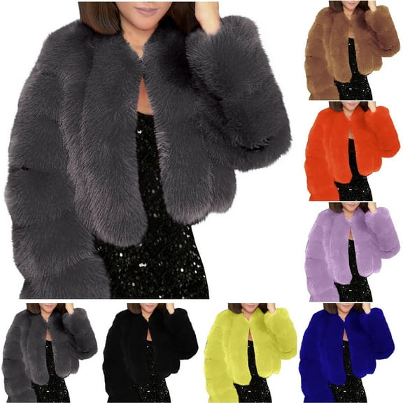 Gmluru Women's Coats Plus Size Warm Loose Stand Collar Hair Plush 2025 Winter Fashion Clothes Gray S-3XL