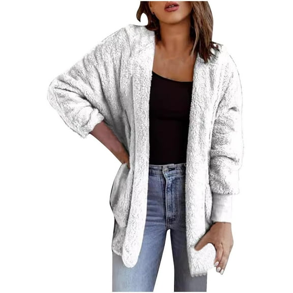 Gmluru Women's Coats Solid Color Long Sleeved Hooded Double Pocket Splicing Casual Outwear 2025 Winter Fashion Clothes White S-3XL