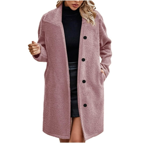 Gmluru Women's Coats Solid Color Top Button Pockets Thirt Plush Long Sleeve 2025 Winter Fashion Clothes Pink S-2XL