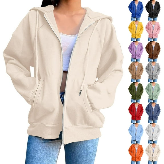 Gmluru Women's Hoodies Sweatshirts Cute Blouse Long Sleeve Pockets Hoodied Shirts with Pocket Beige 3XL
