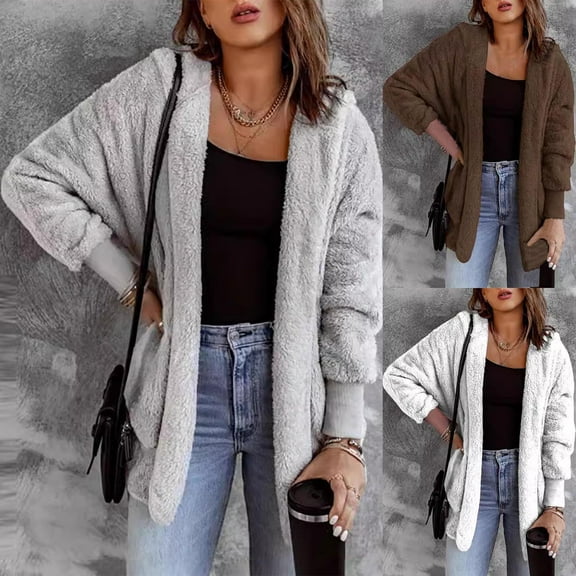 Gmluru Women's Jacket Casual Coat Solid Color Long Sleeved Hooded Double Pocket Splicing Casual Outwear Outwear Coats Gray S-3XL