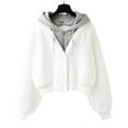 thumbnail image 1 of Gmluru Women's Jacket Casual Coat Solid Color Velvet Long Sleeved Zipper Cardigan Pocket Hooded Fake Two-Piece Hoodie Top Outwear Coats White M, 1 of 5