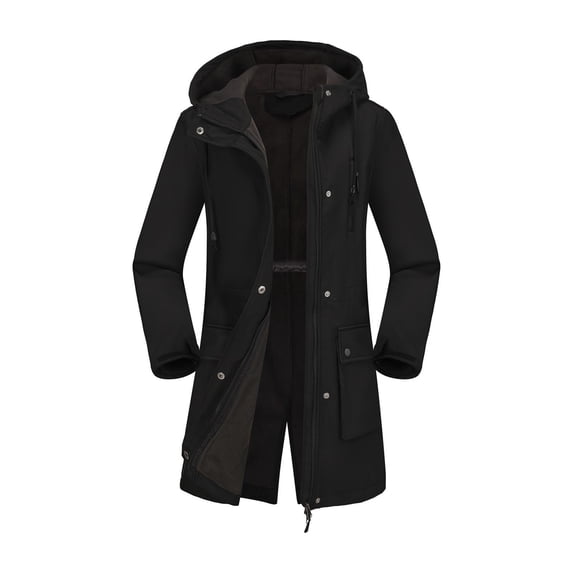 Gmluru Women's Long Hooded Rain Jacket Long Sleeved Solid Color Pocket Parka Outwear And Windproof Outdoor Raincoat Windbreaker Plus Size Black S-3XL