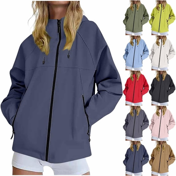 Gmluru Women's Long Hooded Rain Jacket Mesh Lining Waterproof Hooded Pocket Zipper Jacket Outdoor Mountaineering Clothing Sports Jacket Outdoor Raincoat Windbreaker Gray S-4XL