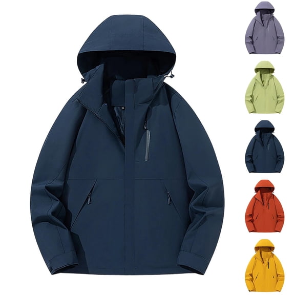 Gmluru Women's Long Hooded Rain Jacket Solid Color Detachable Cap Breathable Thin Sunscreen Outdoor Raincoat Windbreaker Plus Size Blue S-5XL